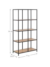 Standregal Seaford aus Holz und Metall, Gestell: Metall, pulverbeschichtet, Schwarz, Wildeichenholz, 77 x 150 cm