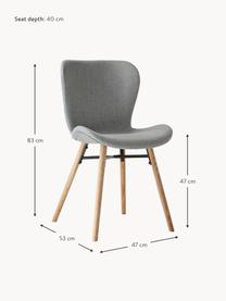 Gestoffeerde stoelen Batilda, 2 stuks, Bekleding: polyester De bekleding he, Poten: eikenhout, massief, blank, Geweven stof grijs, B 47 x D 53 cm