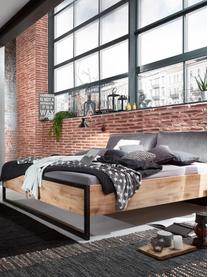 Łóżko z drewna z zagłówkiem ze sztucznej skóry Detroit, Nogi: metal malowany proszkowo, Szary, 160 x 200 cm