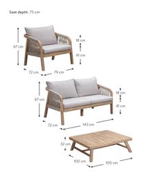 Garten-Lounge-Set Lu aus Akazienholz, 4-tlg., Gestell: Massives Akazienholz, Grau, Akazienholz, B 143 x T 72 cm