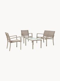 Outdoor loungeset Trent, 4-delig, Frame: gepoedercoat aluminium, Zitvlak: textiel, Tafelblad: glas, Beige, Set met verschillende formaten