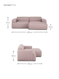 Ecksofa Melva (3-Sitzer) in Rosa, Bezug: Polyester Der hochwertige, Gestell: Massives Kiefernholz, Spa, Webstoff Rosa, B 240 x T 144 cm