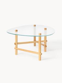 Skleněný konferenční stolek v organickém tvaru Pond, Světlé ořechové dřevo, Š 114 cm, H 62 cm