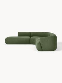 Canapé d'angle modulable 4 places en tissu bouclé Sofia, Bouclé vert foncé, larg. 318 x prof. 298 cm, méridienne à droite