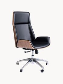 Kunstleder-Schreibtischstuhl Rouven, höhenverstellbar, Sitzfläche: Textil, polyurethanbeschi, Sitzschale: Furnierschichtholz, Beine: Stahl, pulverbeschichtet, Rollen: Aluminium, poliert, Schwarz, Holz, B 59 x T 64 cm