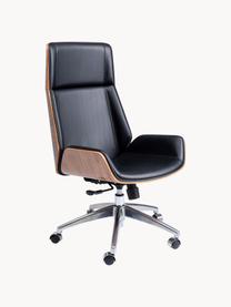 Krzesło biurowe ze sztucznej skóry Rouven, obrotowe, Nogi: stal malowana proszkowo, Czarny, drewno naturalne, S 59 x G 64 cm