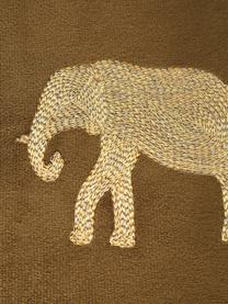 Poduszka z aksamitu z haftem i wypełnieniem Elephant, 100% aksamit (poliester), Brązowy, odcienie złotego, S 45 x D 45 cm