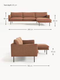 Ecksofa Moby, Bezug: Polyester Der hochwertige, Gestell: Massives Kiefernholz, Füße: Metall, pulverbeschichtet, Webstoff Nougat, B 280 x T 160 cm, Eckteil links