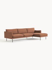 Sofa narożna Moby, Tapicerka: poliester Dzięki tkaninie, Stelaż: lite drewno sosnowe, Nogi: metal malowany proszkowo , Nugatowa tkanina, S 280 x G 160 cm, lewostronna