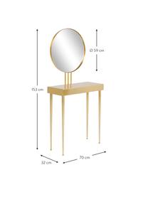 Toletta con specchio dorato Curve, Piano d'appoggio: metallo, verniciato a pol, Superficie dello specchio: vetro, Piedini: metallo, verniciato a pol, Dorato, lastra di vetro, Larg. 70 x Alt. 153 cm