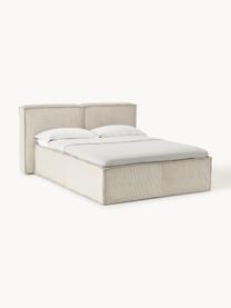 Cord-Boxspringbett Lennon, Bezug: 92 % Polyester, 8 % Polya, Matratze: 7-Zonen-Taschenfederkern, Füße: Massives Birkenholz Diese, Cord Hellbeige, B 140 x L 200 cm, Härtegrad H3