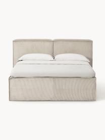 Cord-Boxspringbett Lennon, Bezug: 92 % Polyester, 8 % Polya, Matratze: 7-Zonen-Taschenfederkern, Füße: Massives Birkenholz Diese, Cord Hellbeige, B 140 x L 200 cm, Härtegrad H3