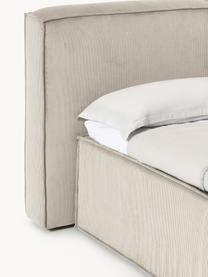 Cord-Boxspringbett Lennon, Bezug: 92 % Polyester, 8 % Polya, Matratze: 7-Zonen-Taschenfederkern, Füße: Massives Birkenholz Diese, Cord Hellbeige, B 140 x L 200 cm, Härtegrad H3