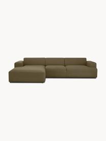Ecksofa Melva (4-Sitzer), Bezug: 100% Polyester Der hochwe, Gestell: Massives Kiefernholz, FSC, Füße: Kunststoff, Webstoff Olivgrün, B 319 x T 196 cm, Eckteil links