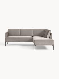 Sofa narożna z aksamitu Fluente, Tapicerka: aksamit (wysokiej jakości, Stelaż: lite drewno sosnowe, Nogi: metal malowany proszkowo , Greige aksamit, S 221 x G 200 cm, lewostronna