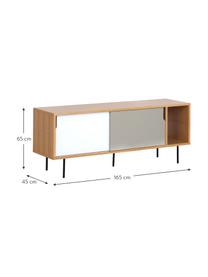 Credenza con ante scorrevoli  Danny, Superficie: con finitura in legno di , Gambe: metallo verniciato, Legno di quercia, bianco opaco, grigio opaco, nero, Larg. 165 x Alt. 65 cm