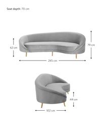 Samt-Nierensofa Gatsby (3-Sitzer) in Grau, Bezug: Samt (Polyester) 25.000 S, Gestell: Massives Eukalyptusholz, Samt Grau, B 245 x T 102 cm