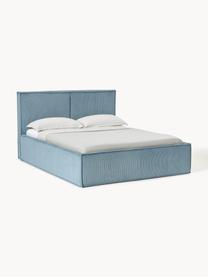 Letto imbottito in velluto a coste con vano contenitore Dream, Rivestimento: velluto a coste (92% poli, Piedini: legno di betulla Questo p, Velluto a coste blu, Larg. 140 x Lung. 200 cm