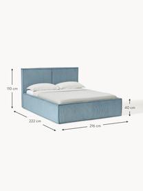 Letto imbottito in velluto a coste con vano contenitore Dream, Rivestimento: velluto a coste (92% poli, Piedini: legno di betulla Questo p, Velluto a coste blu, Larg. 140 x Lung. 200 cm