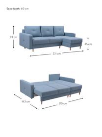 Sofá cama rinconero Vinci, con espacio de almacenamiento, Tapizado: 100% poliéster, Azul, An 231 x F 146 cm
