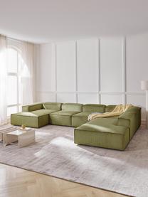 Sofá rinconera modular de pana Lennon, Tapizado: pana (92% poliéster, 8% p, Estructura: madera de pino maciza, ma, Patas: plástico Este producto es, Pana verde oscuro, An 418 x F 269 cm, chaise longue izquierda