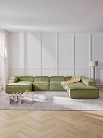 Sofá rinconera modular de pana Lennon, Tapizado: pana (92% poliéster, 8% p, Estructura: madera de pino maciza, ma, Patas: plástico Este producto es, Pana verde oscuro, An 418 x F 269 cm, chaise longue izquierda