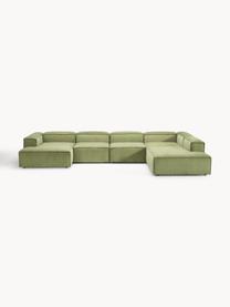 Sofá rinconera modular de pana Lennon, Tapizado: pana (92% poliéster, 8% p, Estructura: madera de pino maciza, ma, Patas: plástico Este producto es, Pana verde oscuro, An 418 x F 269 cm, chaise longue izquierda