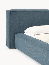 Letto imbottito in bouclé Lennon, Rivestimento: bouclé (80% poliestere, 2, Rivestimento: schiuma, certificata Cert, Struttura: legno di pino massiccio, , Piedini: legno, plastica Questo pr, Bouclé grigio-blu, Larg. 208 x Lung. 243 cm (superfice 140 x 200 cm)