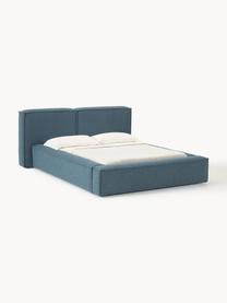 Letto imbottito in bouclé Lennon, Rivestimento: bouclé (80% poliestere, 2, Rivestimento: schiuma, certificata Cert, Struttura: legno di pino massiccio, , Piedini: legno, plastica Questo pr, Bouclé grigio-blu, Larg. 208 x Lung. 243 cm (superfice 140 x 200 cm)