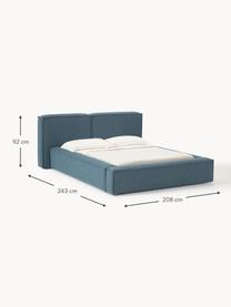 Letto imbottito in bouclé Lennon, Rivestimento: bouclé (80% poliestere, 2, Rivestimento: schiuma, certificata Cert, Struttura: legno di pino massiccio, , Piedini: legno, plastica Questo pr, Bouclé grigio-blu, Larg. 208 x Lung. 243 cm (superfice 140 x 200 cm)