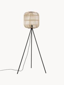 Tripod vloerlamp Bordesley, Lampenkap: bamboe, hout, Lampvoet: staal, Lichtbeige, zwart, H 139 cm