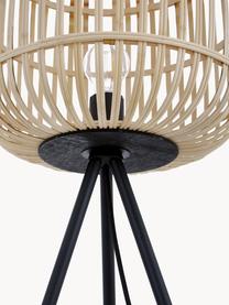 Tripod vloerlamp Bordesley, Lampenkap: bamboe, hout, Lampvoet: staal, Lichtbeige, zwart, H 139 cm