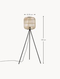 Tripod Stehlampe Bordesley, Lampenschirm: Bambus, Holz, Hellbeige, Schwarz, H 139 cm