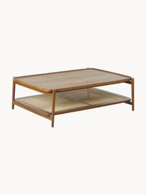 Mesa de centro de roble Tony, Tablero: tablero de fibras de dens, Estante: ratán, Estructura: madera de nogal maciza pi, Roble barnizado oscuro, An 110 x Al 35 cm