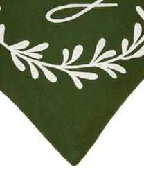 Funda de cojín bordada Joy, Parte delantera: 75% lana, 25% nylon, Parte trasera: 100% algodón, Verde, An 45 x L 45 cm