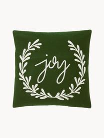 Funda de cojín bordada Joy, Parte delantera: 75% lana, 25% nylon, Parte trasera: 100% algodón, Verde, An 45 x L 45 cm