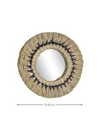 Miroir mural rond bohème Akila, Beige, noir, Ø 40 cm, prof. 5 cm