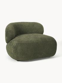 Loungefauteuil Alba uit teddy bouclé, Bekleding: 100% polyester Met 100.00, Frame: massief sparrenhout, gren, Poten: kunststof Dit product is , Teddy bouclé donkergroen, B 102 x D 89 cm, rugleuning links