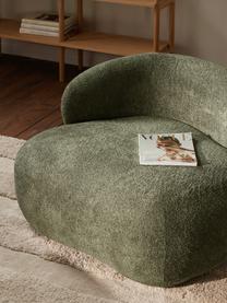 Loungefauteuil Alba uit teddy bouclé, Bekleding: 100% polyester Met 100.00, Frame: massief sparrenhout, gren, Poten: kunststof Dit product is , Teddy bouclé donkergroen, B 102 x D 89 cm, rugleuning links