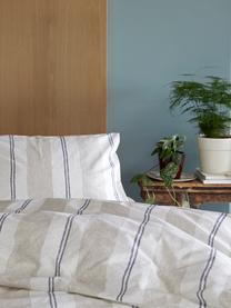 Pruhovaná bavlnená posteľná bielizeň Nautic Stripes, Piesková, béžová, tmavomodrá, 135 x 200 cm + 1 vankúš 80 x 80 cm