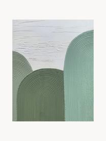 Handbeschilderde canvasdoek Green Curves, Groen, wit, B 80 x H 100 cm