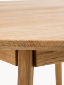 Ronde eettafel Yumi van eikenhout, Ø 115 cm, Tafelblad: MDF met eikenhoutfineer, Poten: massief eikenhout, Eikenhout, Ø 115 cm