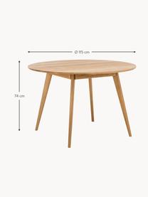 Mesa de comedor redonda de roble Yumi, Ø 115 cm, Tablero: fibras de densidad media , Patas: madera de roble macizo, Madera de roble, Ø 115 cm