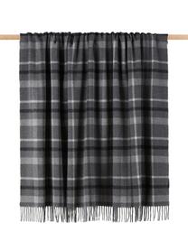 Geruite scheerwollen plaid Square, 100% scheerwol, Grijs, donkergrijs, gebroken wit, 130 x 170 cm