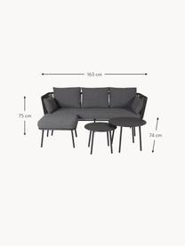 Set lounge para exterior Stringa, 3 pzas., Tapizado: 100% poliéster Alta resis, Estructura: metal con pintura en polv, Tablero: madera, Estructura: metal con pintura en polv, Tejido gris oscuro, negro, Set de diferentes tamaños