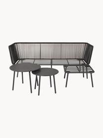 Set lounge para exterior Stringa, 3 pzas., Tapizado: 100% poliéster Alta resis, Estructura: metal con pintura en polv, Tablero: madera, Estructura: metal con pintura en polv, Tejido gris oscuro, negro, Set de diferentes tamaños