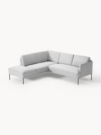 Sofa narożna Fluente, Tapicerka: 100% poliester Dzięki tka, Stelaż: lite drewno sosnowe, skle, Nogi: metal malowany proszkowo , Jasnoszara tkanina, S 221 x G 200 cm, lewostronna