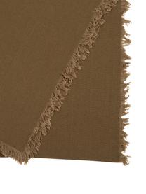 Katoenen tafelloper Nalia in bruin met franjes, Katoen, Mosterdgeel, B 160 x L 50 cm