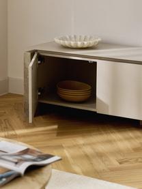 Credenza bassa in marmo e metallo Bruce, Gambe: marmo, Piedini: legno di mango massiccio , Beige chiaro, beige marmorizzato, Larg. 145 x Alt. 45 cm