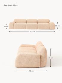 Sofá modular en tejido bouclé Wolke (4 plazas), Tapizado: tejido bouclé (96% poliés, Tapizado: espuma de poliuretano, ce, Estructura: madera de pino, madera de, Patas: plástico Este producto es, Bouclé naranja, An 343 x F 118 cm